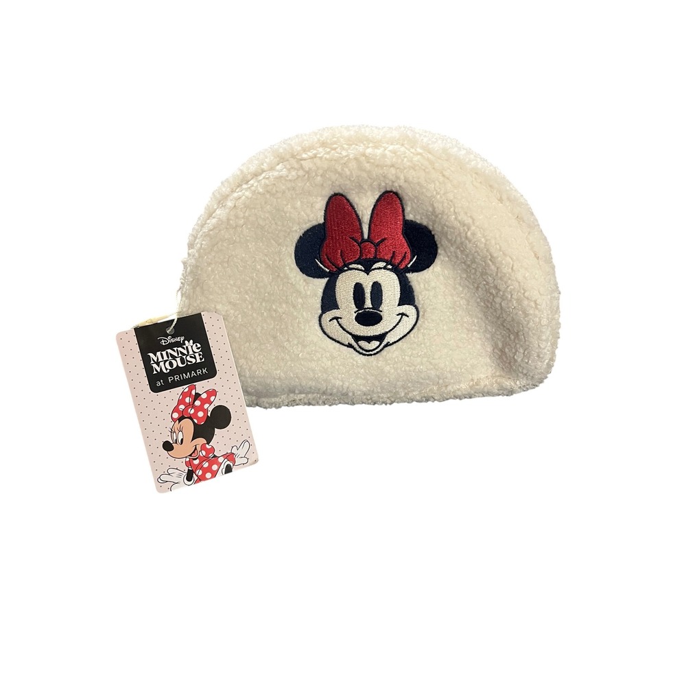 NWT Disney Minnie Mouse Primark Ivory Borg Fleece Makeup Bag Mickey Zipper Pull